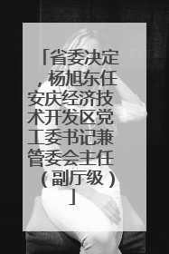 省委决定，杨旭东任安庆经济技术开发区党工委书记兼管委会主任（副厅级）