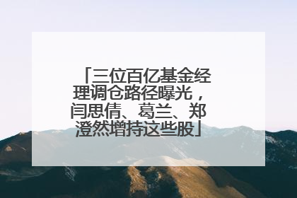 三位百亿基金经理调仓路径曝光，闫思倩、葛兰、郑澄然增持这些股