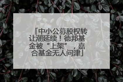 中小公募股权转让潮延续！德邦基金被“上架”，嘉合基金无人问津