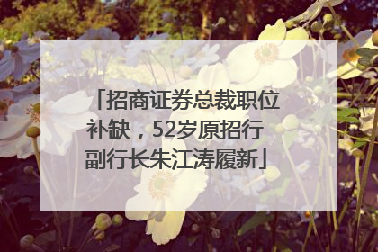 招商证券总裁职位补缺，52岁原招行副行长朱江涛履新