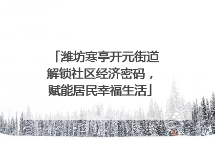 潍坊寒亭开元街道解锁社区经济密码，赋能居民幸福生活